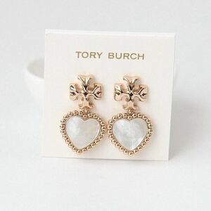 New Tory Burch Gold logo Roxanne Mother Of Pearl Heart Earings